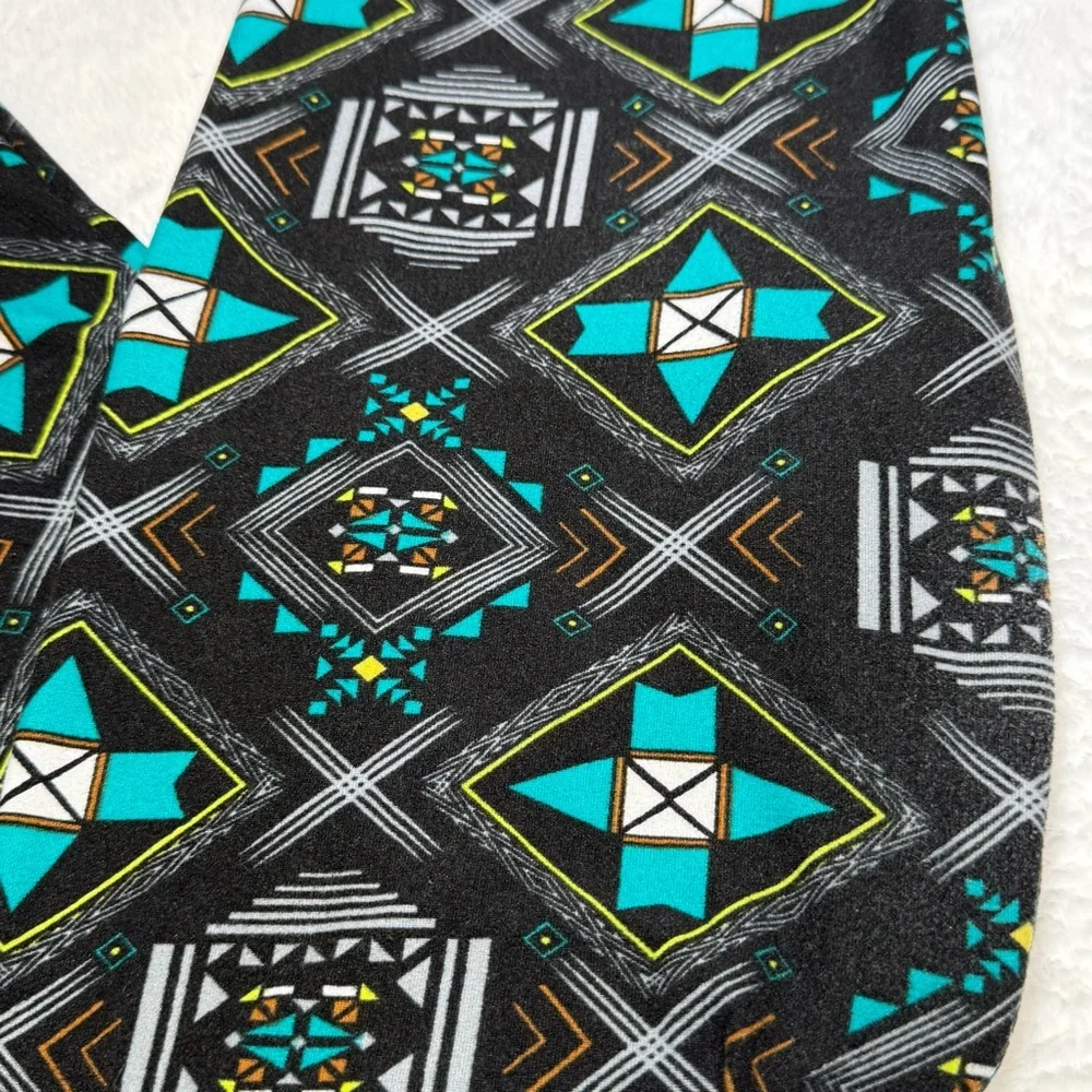 Lularoe Leggings OS‎ Black Gray Teal White Aztec Tribal Southwest VTG 2016 Rare